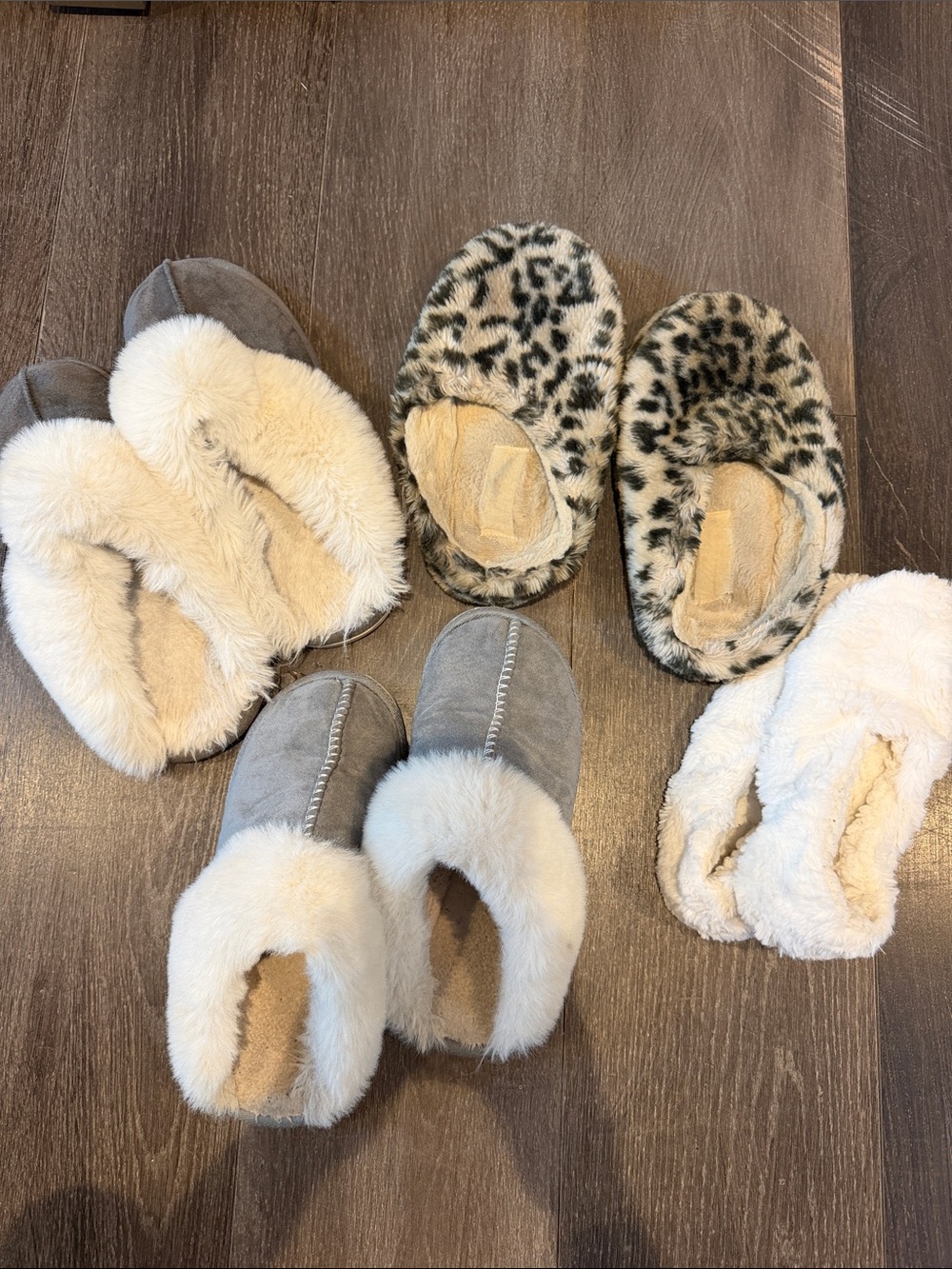 Kids Cozy Faux Fur Slip-On Slippers in Gray and Cream
